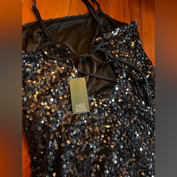 XL Black Sequin Wild Fable Mini Dress with Spaghetti Straps NWT - Picture 6 of 7